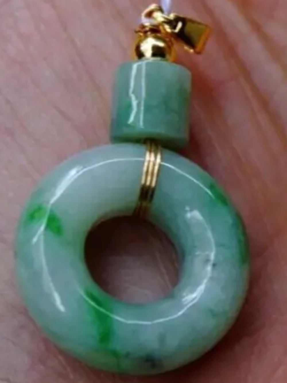 Certified Grade A Burma Natural Jade jadeite Pendant Donut 14K Gold Filled Bail